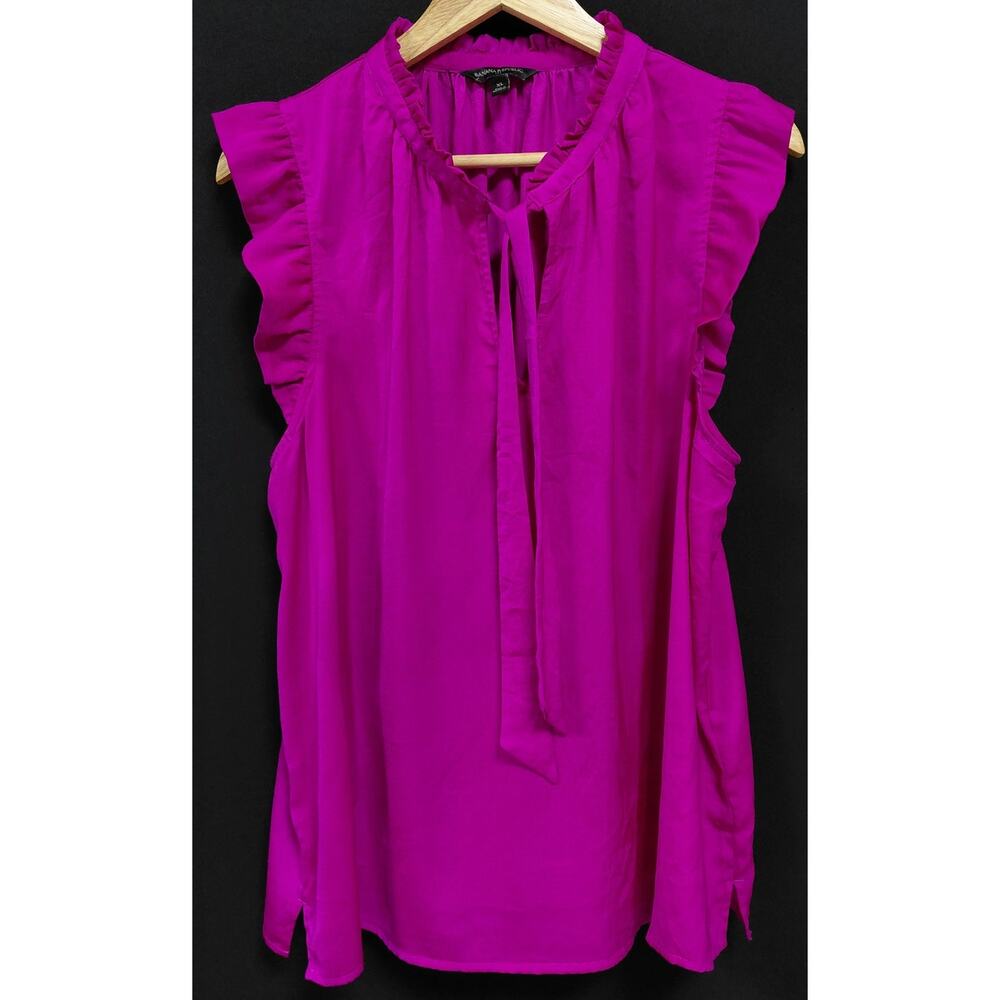 BANANA REPUBLIC Sleeveless Ruffle Blouse Pink Solid Tie Neck Women Size XL